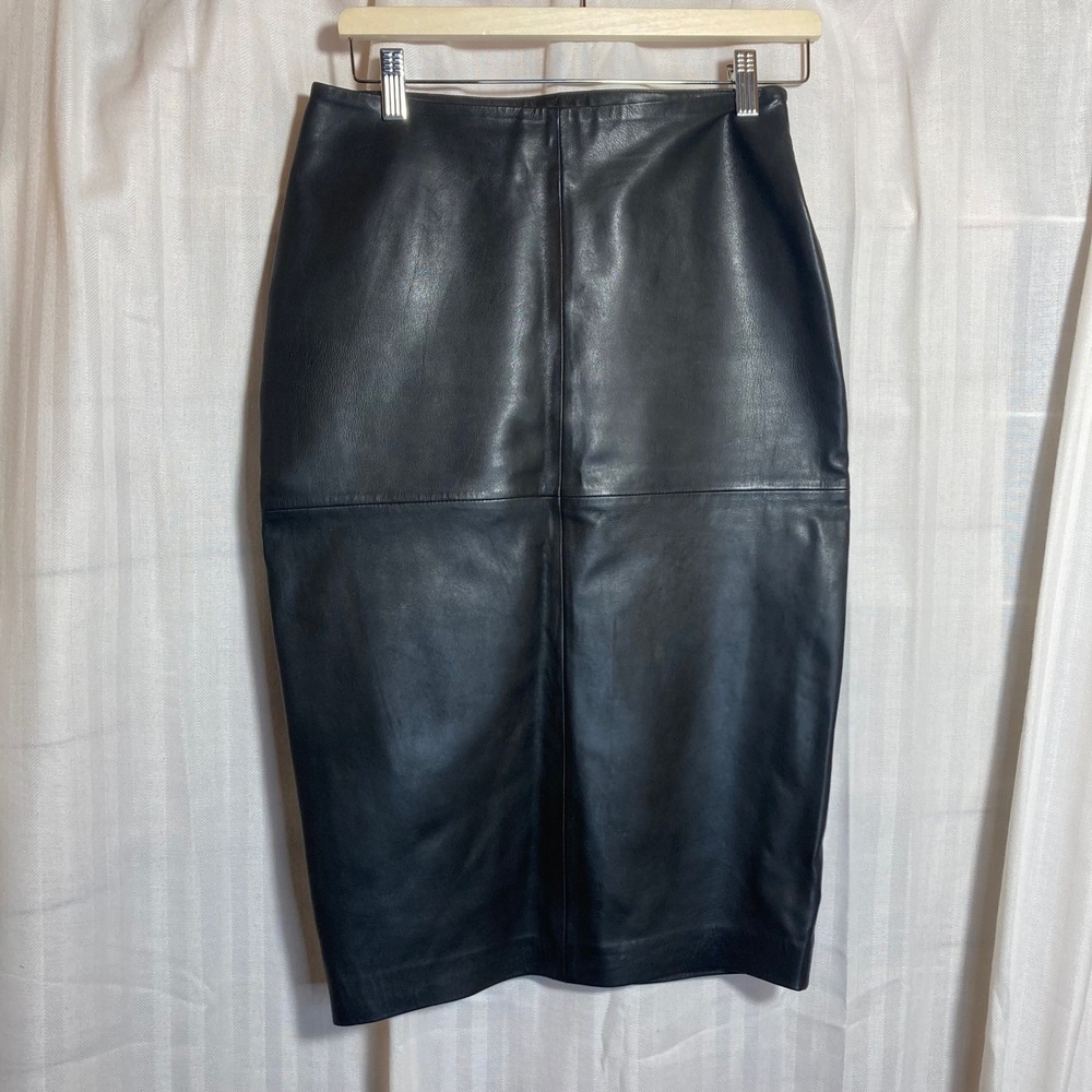 BOD & CHRISTENSEN Black Leather Pencil‎ Skirt Midi Slit 6 Moto Chic Edgy Rocker